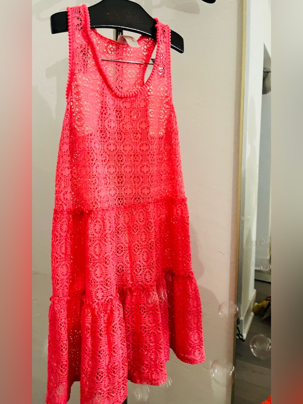 Cat & Jack Bright Coral Pink Crochet Tiered Sundress size 10/12